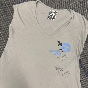 Country Love Womens Gray Top Sleeveless Peace Graphic‎ Casual Tank